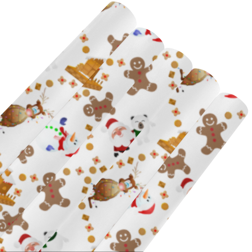 Christmas Gingerbread Snowman and Santa Claus Gift Wrapping Paper 58"x 23" (5 Rolls)