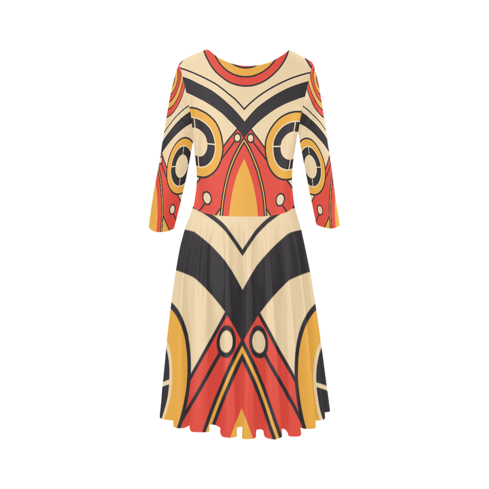 Geo Aztec Bull Tribal Elbow Sleeve Ice Skater Dress (D20)