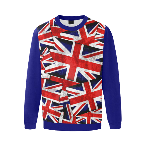 Union Jack British UK Flag  (Vest Style) Blue Men's Oversized Fleece Crew Sweatshirt/Large Size(Model H18)