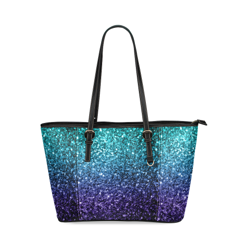 Beautiful Aqua blue Ombre glitter sparkles Leather Tote Bag/Large (Model 1640)