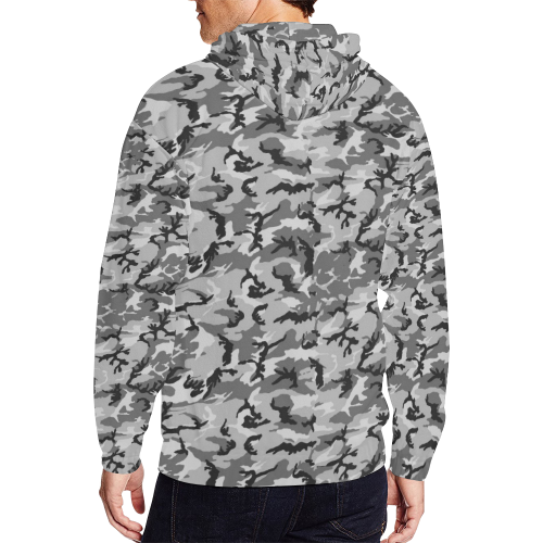 Woodland Urban City Black/Gray Camouflage All Over Print Full Zip Hoodie for Men/Large Size (Model H14)