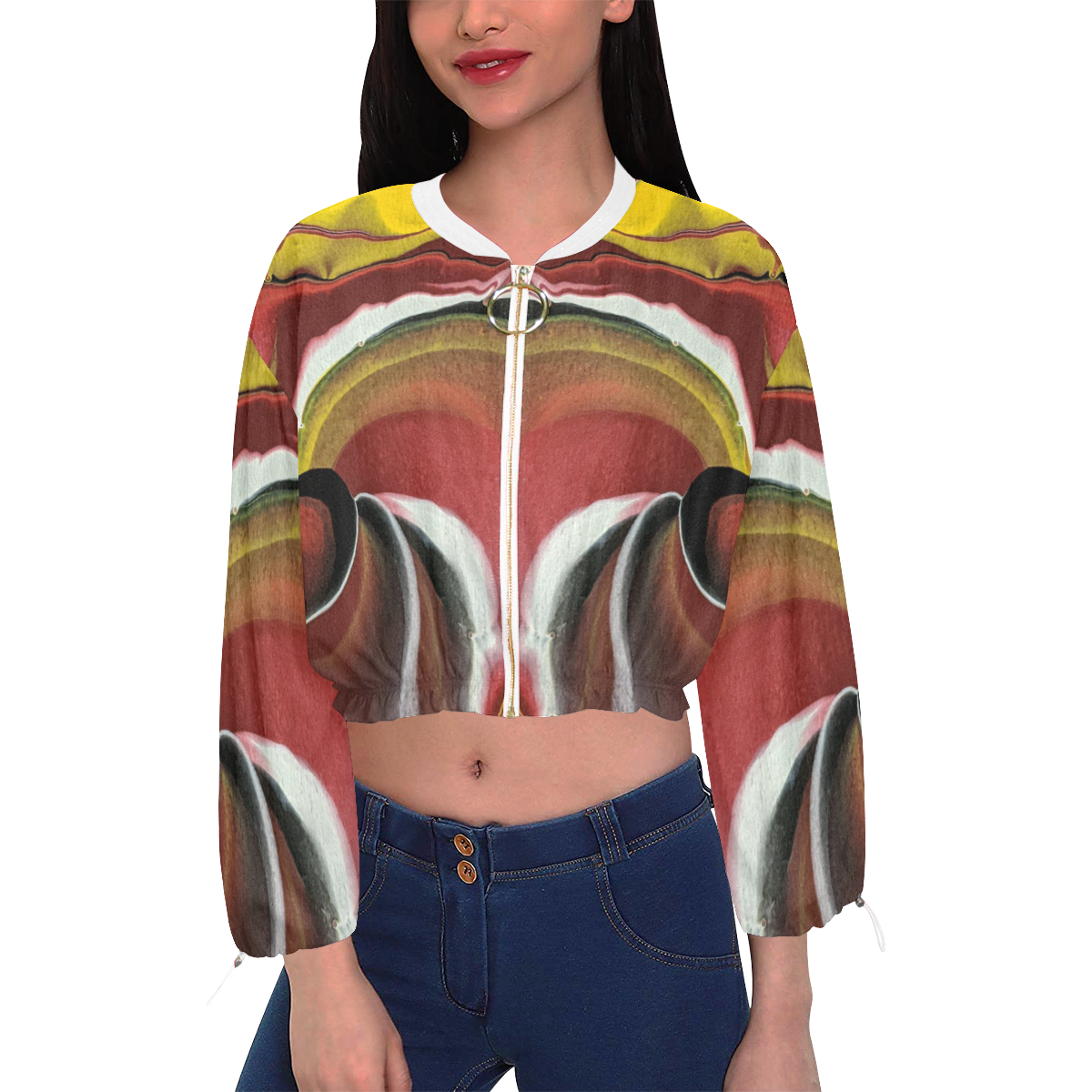 The 80's Called They Want Their ShoulderPads1 Cropped Chiffon Jacket for Women (Model H30)