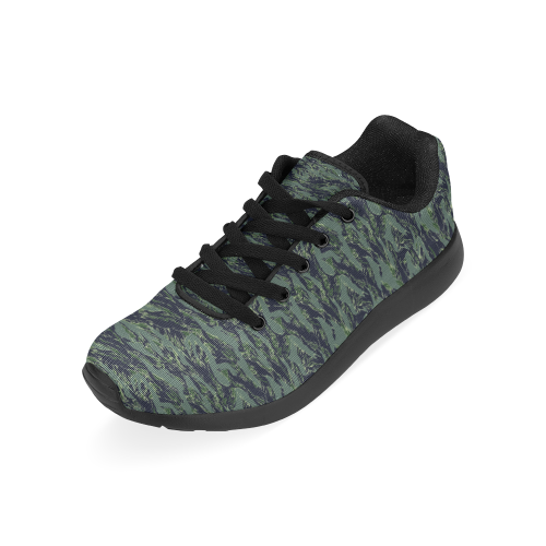 Jungle Tiger Stripe Green Camouflage Kid's Running Shoes (Model 020)
