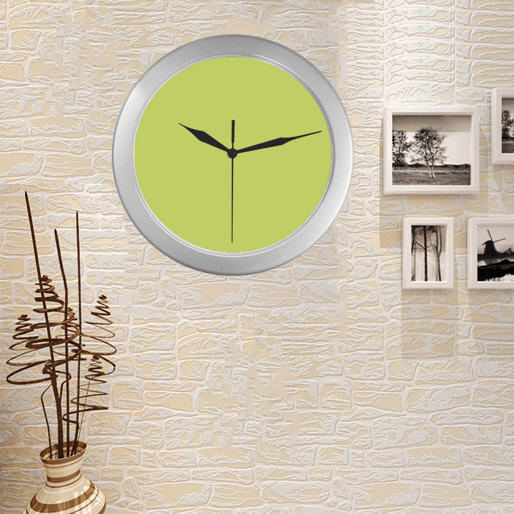 neonyellow Silver Color Wall Clock