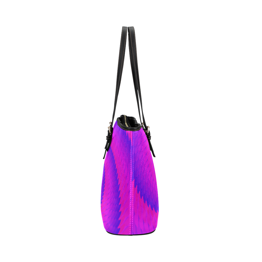 Purple pink spiral Leather Tote Bag/Large (Model 1651)