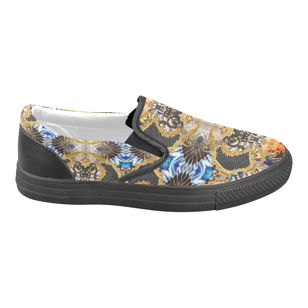 Luxury Abstract Design Women's Unusual Slip-on Canvas Shoes (Model 019)