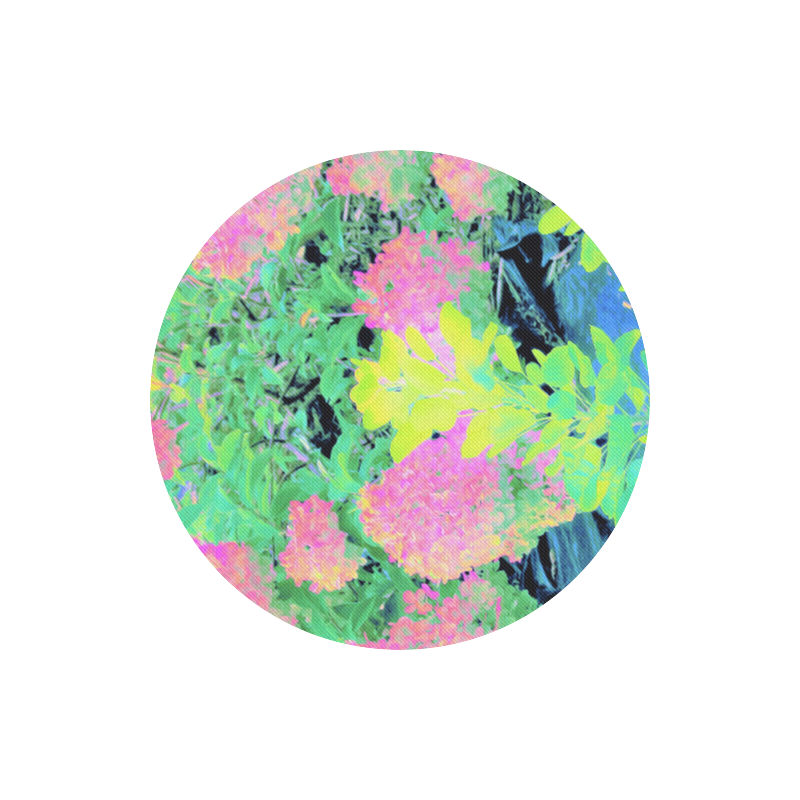 Fluorescent Yellow Smoke Tree with Pink Hydrangeas Round Mousepad