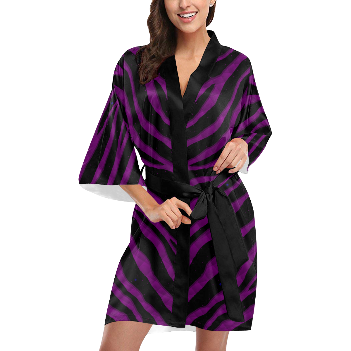 Ripped SpaceTime Stripes - Purple Kimono Robe