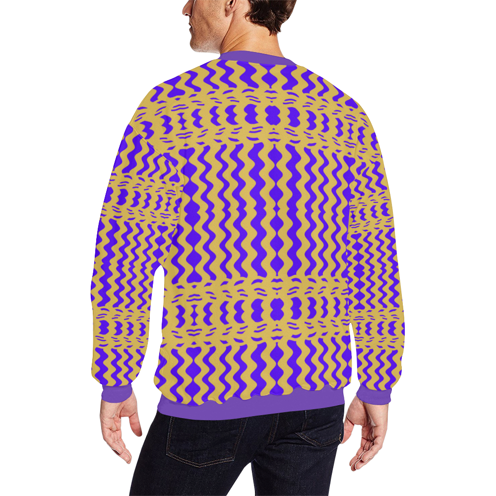 Purple Yellow Modern  Waves Lines All Over Print Crewneck Sweatshirt for Men/Large (Model H18)