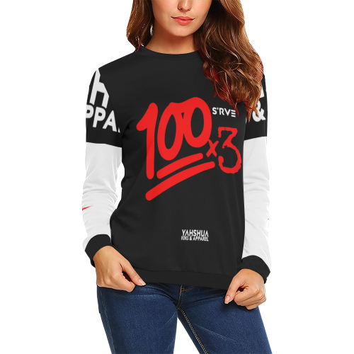100x3 (Black White) All Over Print Crewneck Sweatshirt for Women (Model H18)