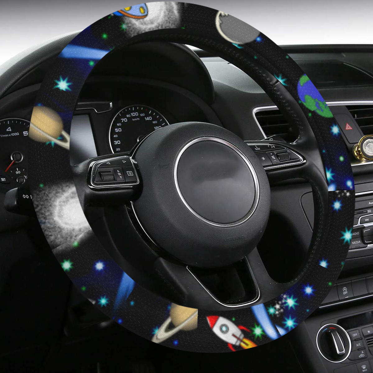Galaxy Universe - Planets,Stars,Comets,Rockets Steering Wheel Cover with Anti-Slip Insert