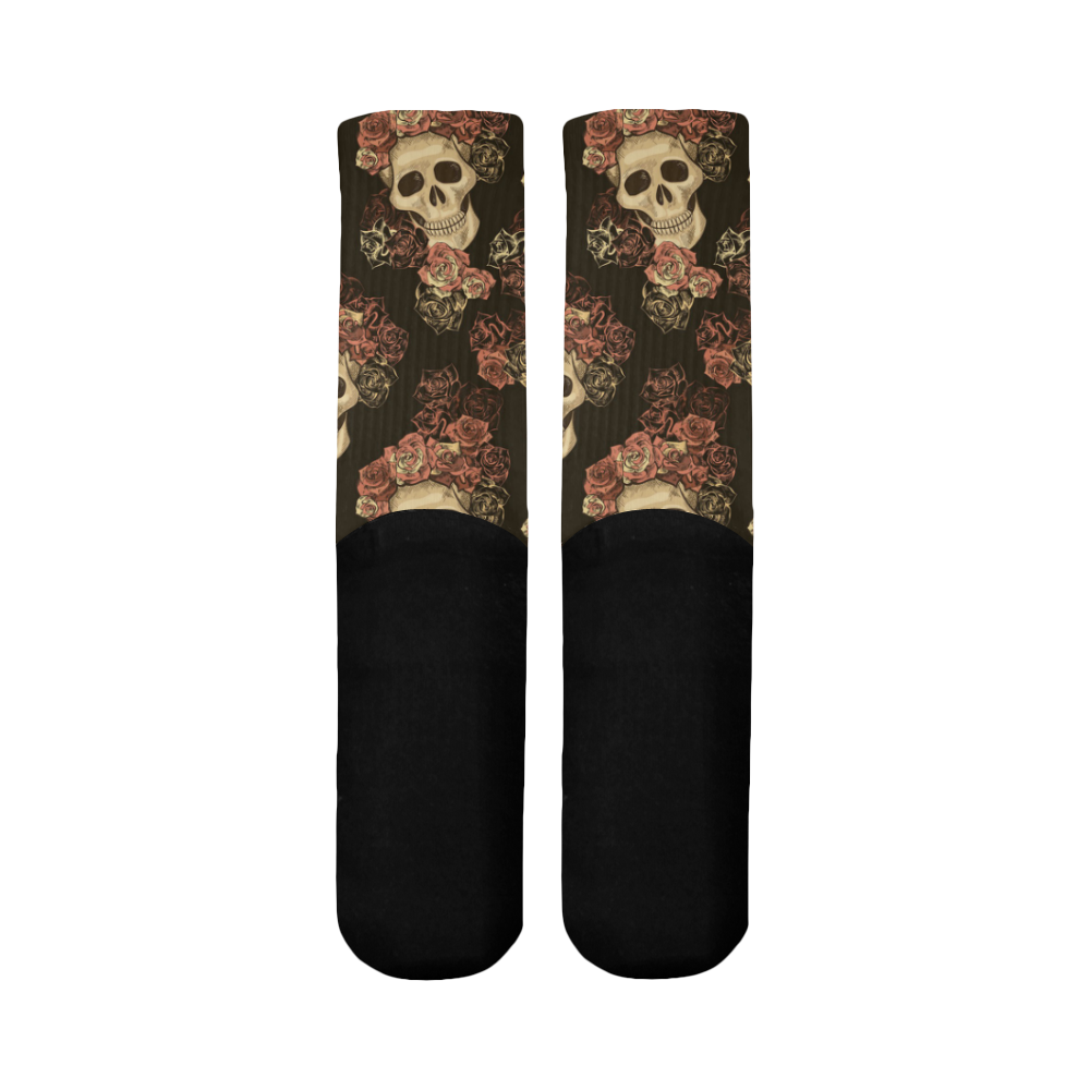 Skull and Rose Pattern Mid-Calf Socks (Black Sole)