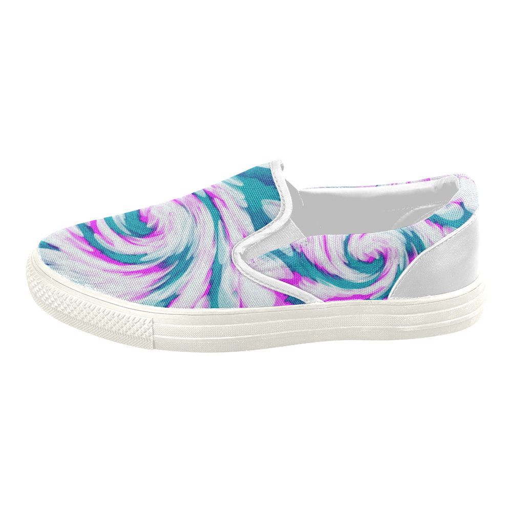 Turquoise Pink Tie Dye Swirl Abstract Women's Slip-on Canvas Shoes (Model 019)