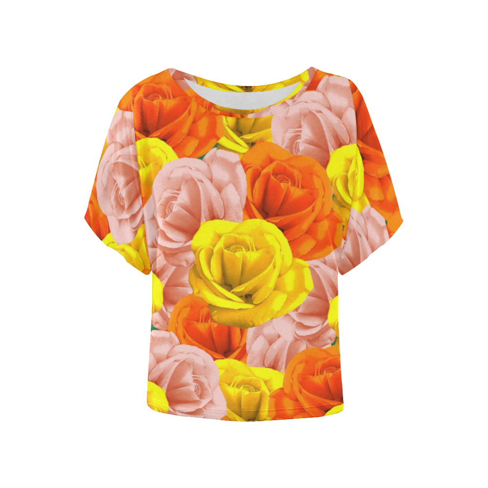 Roses Pastel Colors Floral Collage Women's Batwing-Sleeved Blouse T shirt (Model T44)