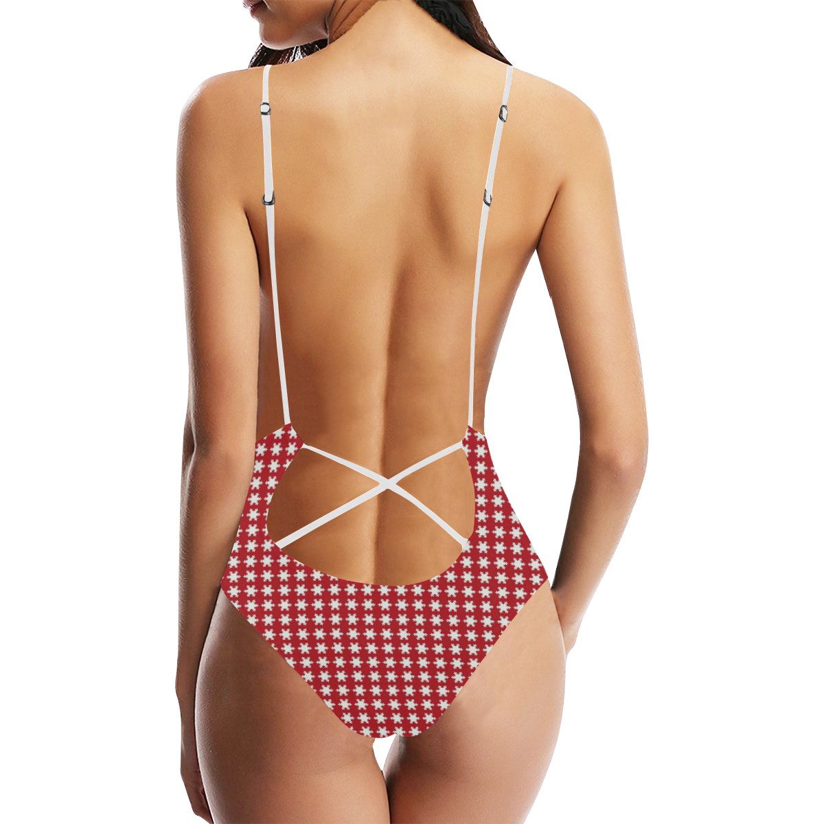 Red White Stars Sexy Lacing Backless One-Piece Swimsuit (Model S10)