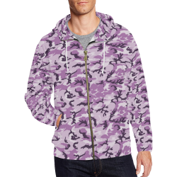 Woodland Pink Purple Camouflage All Over Print Full Zip Hoodie for Men/Large Size (Model H14)