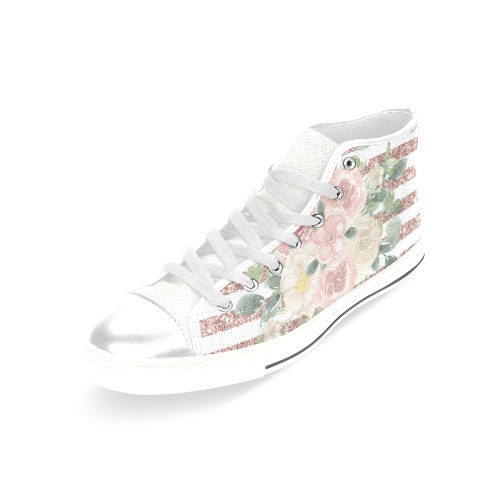 Sweet Pink Floral Shoes, Glitter Art Women's Classic High Top Canvas Shoes (Model 017)