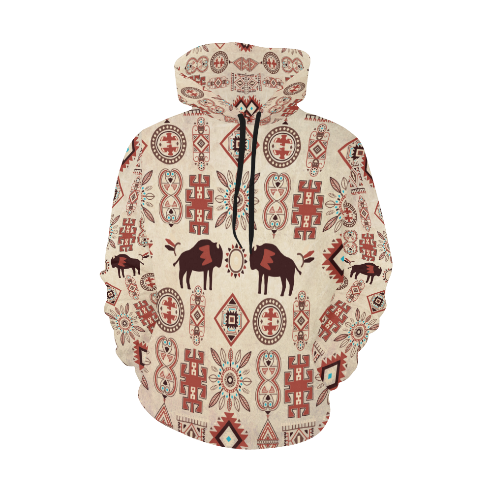 American Native Buffalo All Over Print Hoodie for Men/Large Size (USA Size) (Model H13)