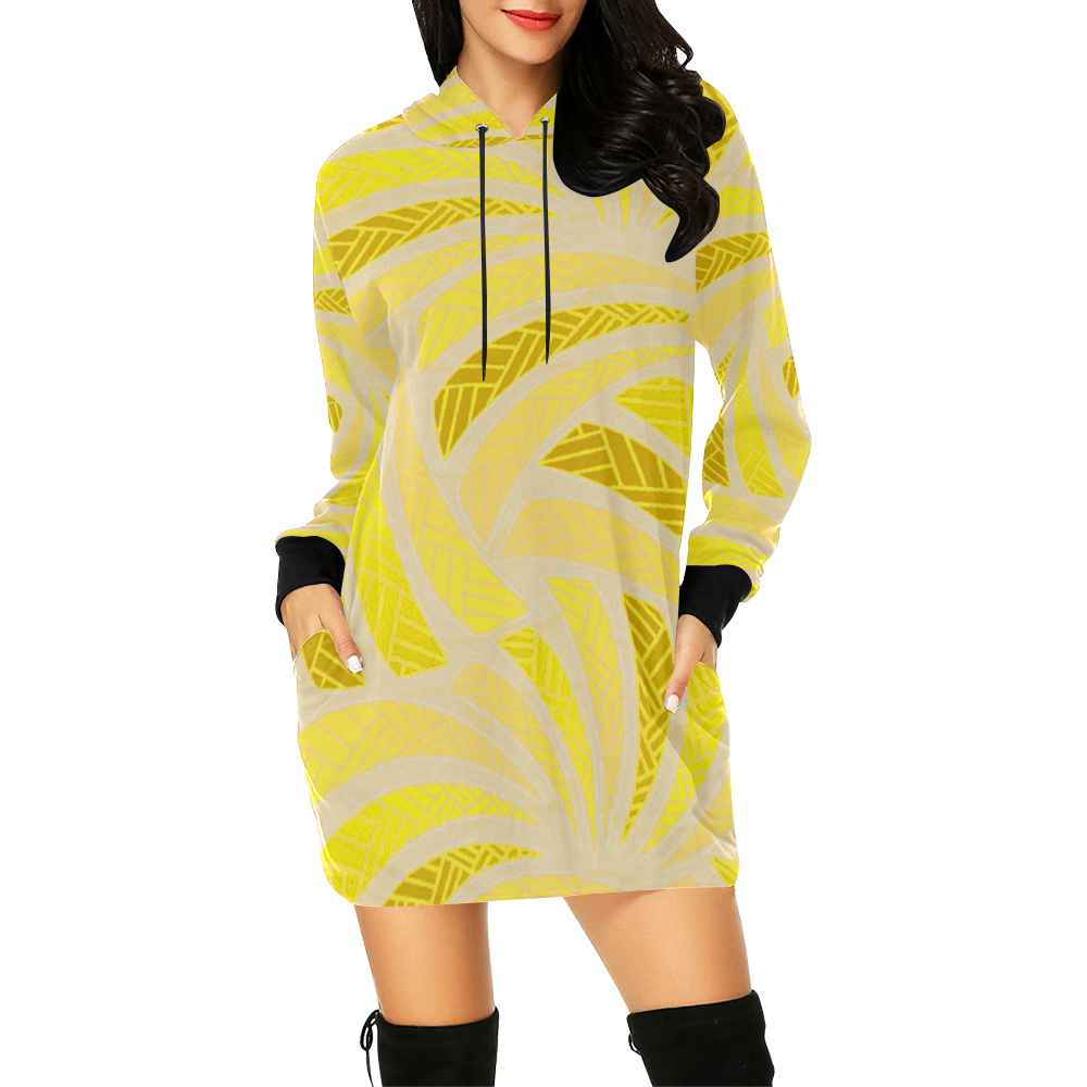 gold waves All Over Print Hoodie Mini Dress (Model H27)