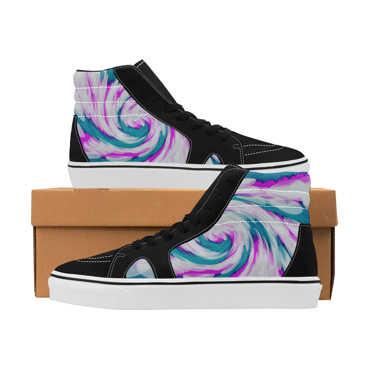 Turquoise Pink Tie Dye Swirl Abstract Women's High Top Skateboarding Shoes (Model E001-1)