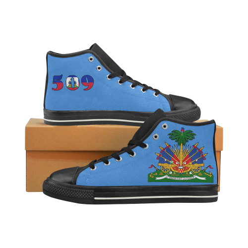 Haitian Flag Women's Classic High Top Canvas Shoes (Model 017)