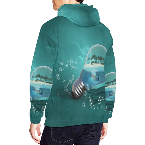 Awesome light bulb with island All Over Print Hoodie for Men/Large Size (USA Size) (Model H13)