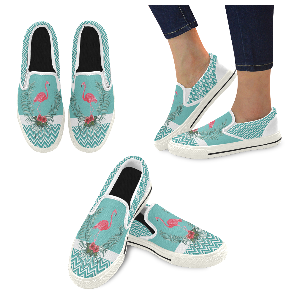 Retro Flamingo Chevron Women's Slip-on Canvas Shoes/Large Size (Model 019)