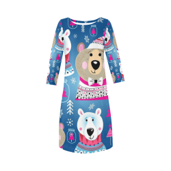 Happy Holidays Bears Patterns Round Collar Dress (D22)