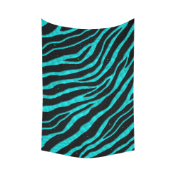 Ripped SpaceTime Stripes - Cyan Cotton Linen Wall Tapestry 60"x 90"