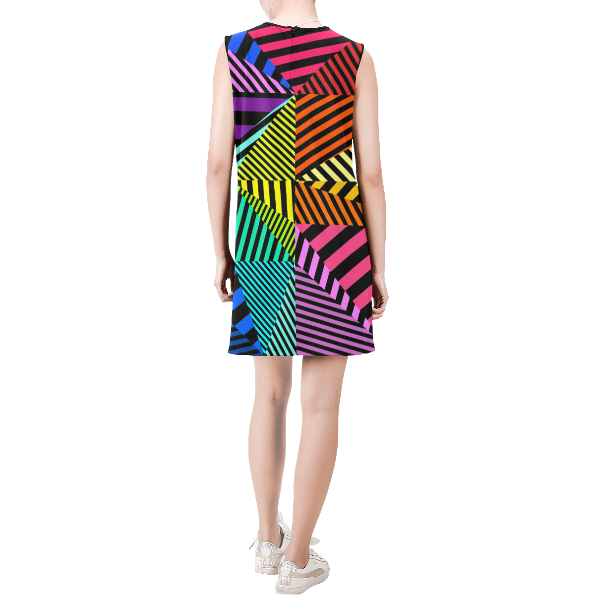 abstracto en color Sleeveless Round Neck Shift Dress (Model D51)
