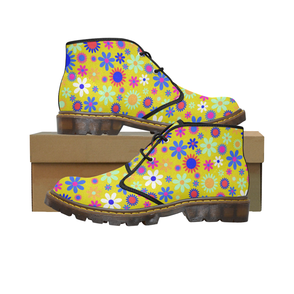 FLORAL DESIGN 5 Women's Canvas Mid-Top Boots (Model 2402-1)