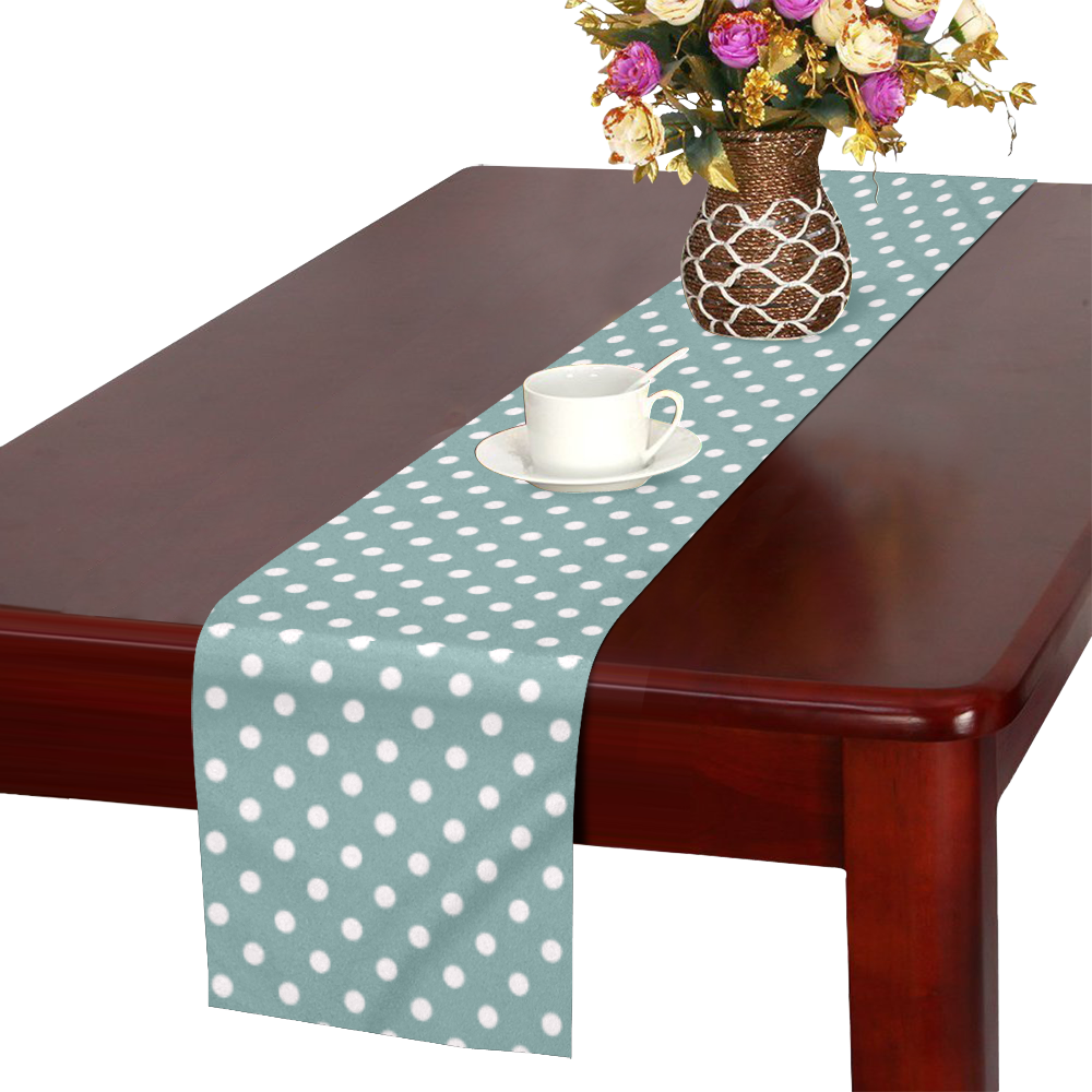 Silver blue polka dots Table Runner 14x72 inch
