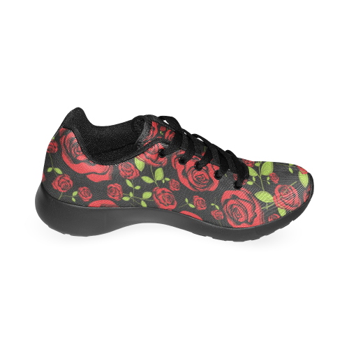 Red Roses on Black Women’s Running Shoes (Model 020)