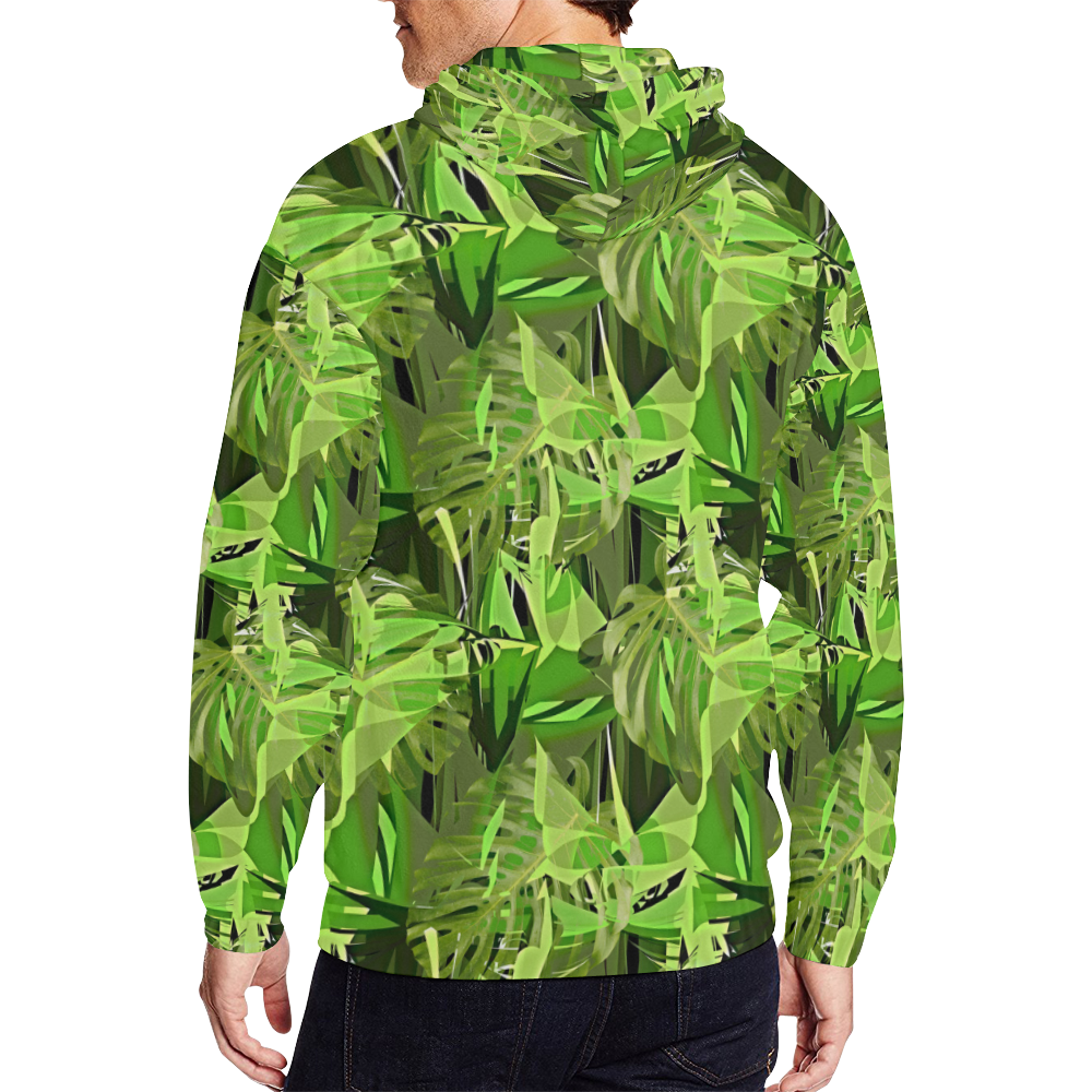 Tropical Jungle Leaves Camouflage All Over Print Full Zip Hoodie for Men (Model H14)