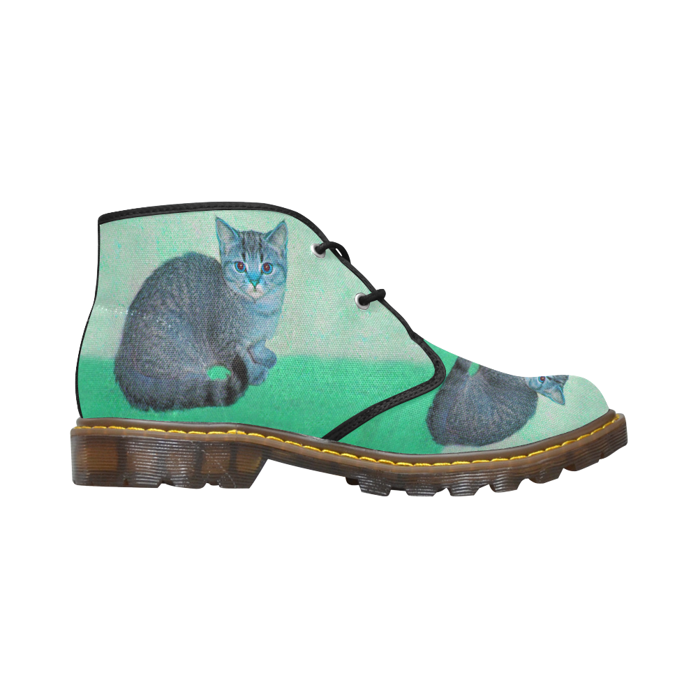 turquoise kitty Women's Canvas Chukka Boots (Model 2402-1)