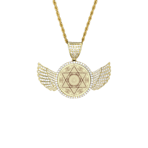 mandala 3D-4 Wings Gold Photo Pendant with Rope Chain