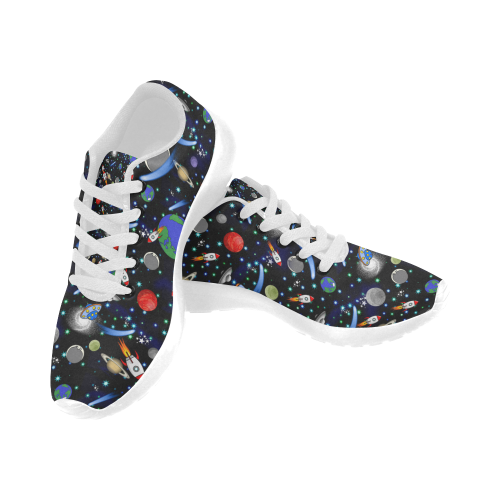 Galaxy Universe - Planets, Stars, Comets, Rockets (White Laces) Kid's Running Shoes (Model 020)