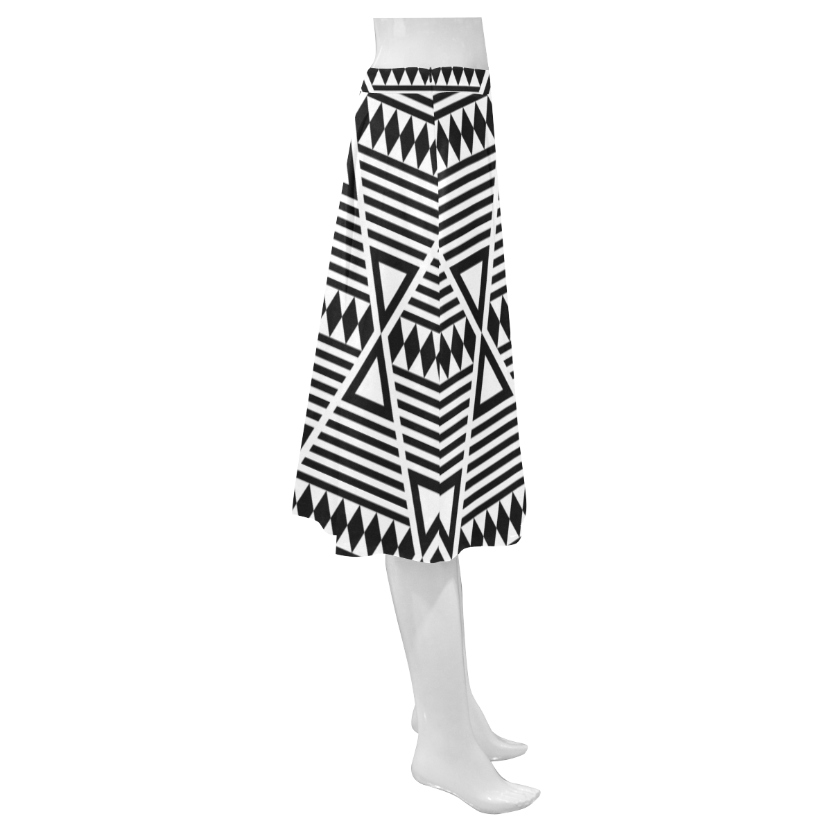 Black Aztec Tribal Mnemosyne Women's Crepe Skirt (Model D16)