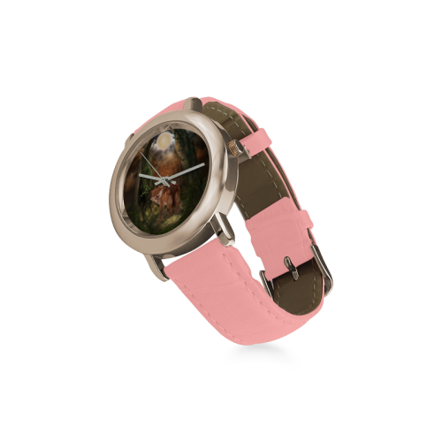 Awesome wolf in the night Women's Rose Gold Leather Strap Watch(Model 201)
