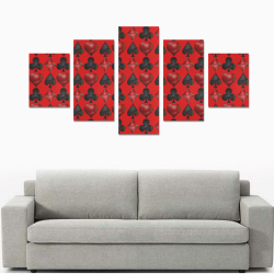 Las Vegas Black and Red Casino Poker Card Shapes on Red Canvas Print Sets B (No Frame)