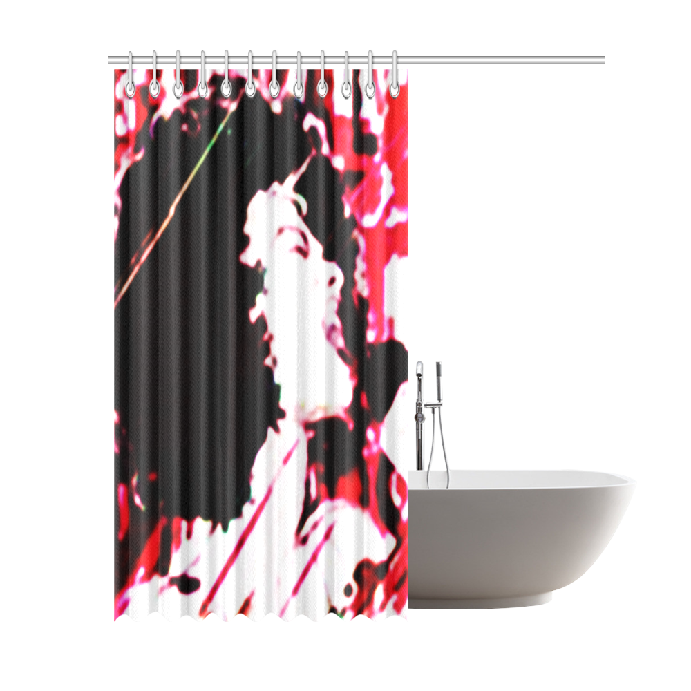 Red black american-jazz-singer-on- red grunge shower curtain Shower Curtain 69"x84"