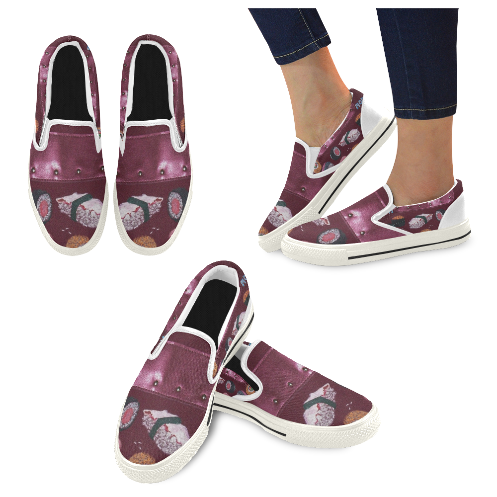 sushi 1 Women's Slip-on Canvas Shoes/Large Size (Model 019)