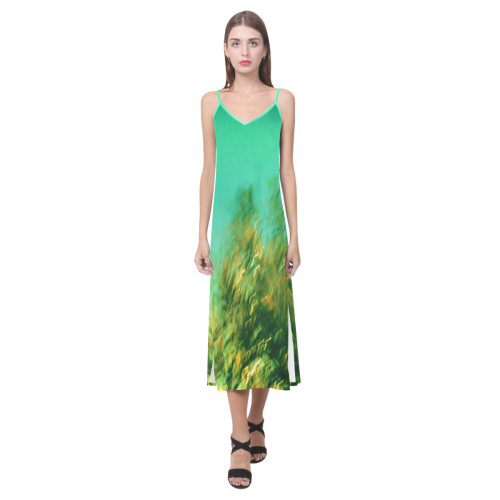 underwater feeling V-Neck Open Fork Long Dress(Model D18)