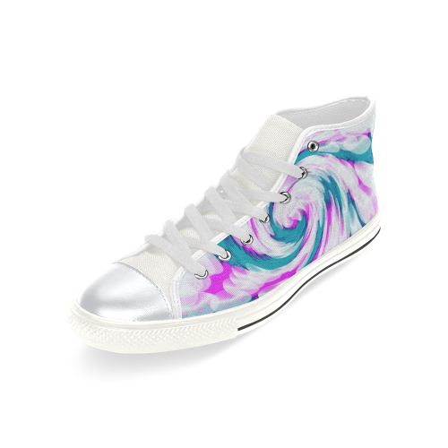 Turquoise Pink Tie Dye Swirl Abstract High Top Canvas Women's Shoes/Large Size (Model 017)