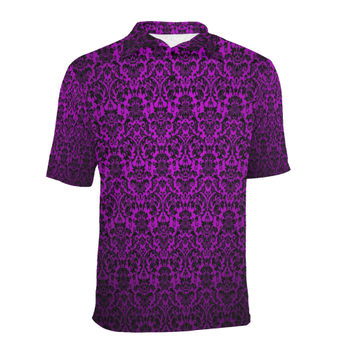 Purple Damask Men's All Over Print Polo Shirt (Model T55)