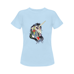 Spring Flower Unicorn Skull Light Blue Women's Classic T-Shirt (Model T17）