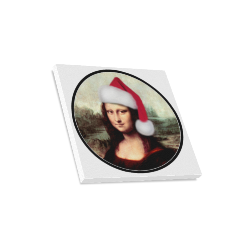 Christmas Mona Lisa with Santa Hat White Canvas Print 16"x16"