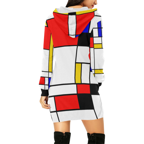 Bauhouse Composition Mondrian Style All Over Print Hoodie Mini Dress (Model H27)