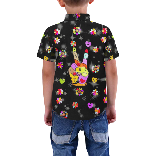Flower Peace by Nico Bielow Boys' All Over Print Short Sleeve Shirt (Model T59)