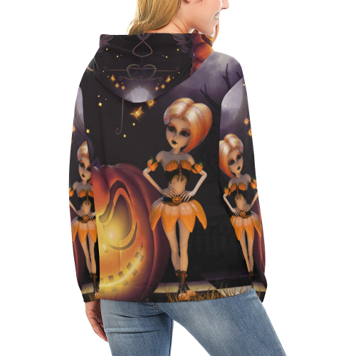 Halloween, girl with pumpkin All Over Print Hoodie for Women (USA Size) (Model H13)